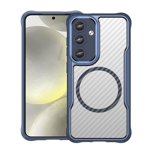 For Samsung Galaxy S25 5G Carbon Fiber Texture MagSafe Translucent Phone Case(Blue) - Galaxy S25 5G Cases by PMC Jewellery | Online Shopping South Africa | PMC Jewellery | Buy Now Pay Later Mobicred