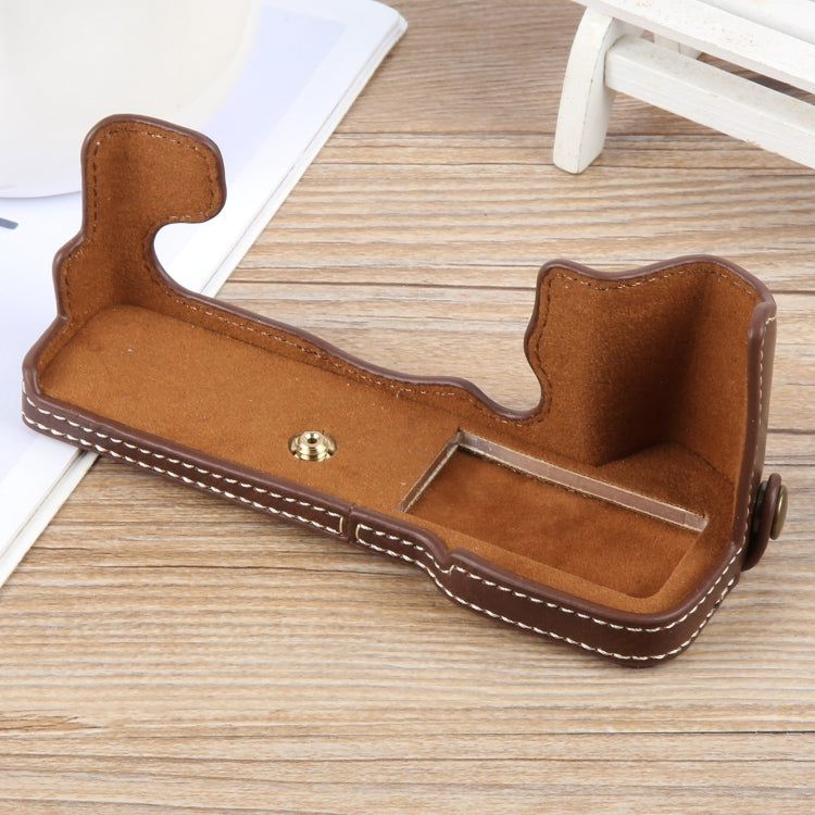 For FUJIFILM X-T5 Glossy PU Leather Camera Half Case Base(Coffee) - Half Case by PMC TechLife | Online Shopping South Africa | PMC TechLife | Buy Now Pay Later Mobicred