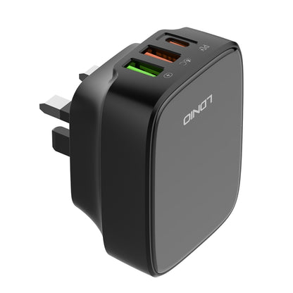 LDNIO Q334 32W Type-C + Dual USB Port Charger with 1m Micro USB Data Cable, Plug Type:UK Plug(Black) - USB Charger by LDNIO | Online Shopping South Africa | PMC Jewellery | Buy Now Pay Later Mobicred