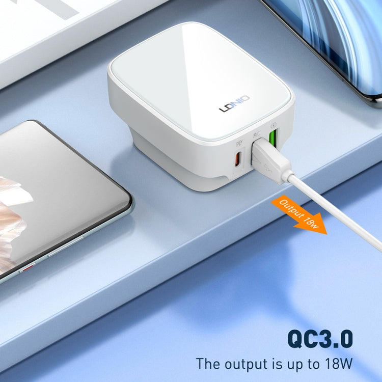 LDNIO Q334 32W Type-C + Dual USB Port Charger with 1m Micro USB Data Cable, Plug Type:UK Plug(White) - USB Charger by LDNIO | Online Shopping South Africa | PMC Jewellery | Buy Now Pay Later Mobicred