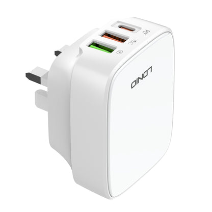 LDNIO Q334 32W Type-C + Dual USB Port Charger with 1m USB-C / Type-C to 8 Pin Data Cable, Plug Type:UK Plug(White) - USB Charger by LDNIO | Online Shopping South Africa | PMC Jewellery | Buy Now Pay Later Mobicred