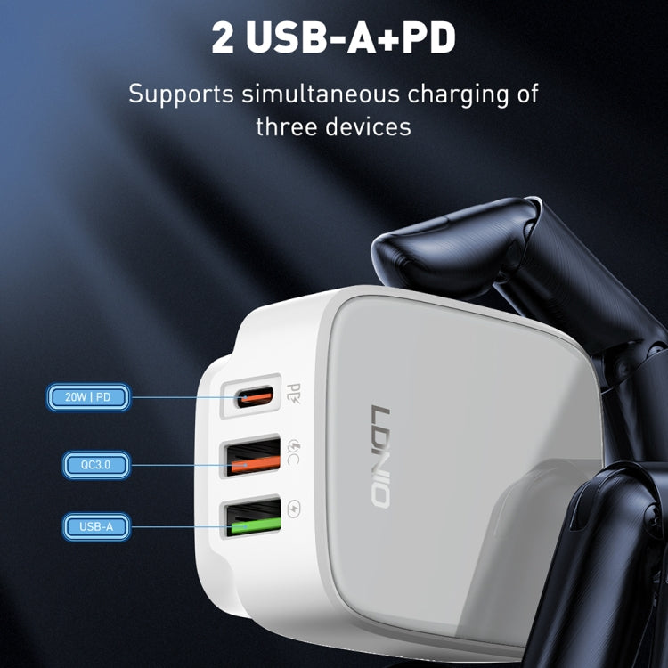 LDNIO Q334 32W Type-C + Dual USB Port Charger with 1m USB-C / Type-C to 8 Pin Data Cable, Plug Type:EU Plug(Black) - USB Charger by LDNIO | Online Shopping South Africa | PMC Jewellery | Buy Now Pay Later Mobicred