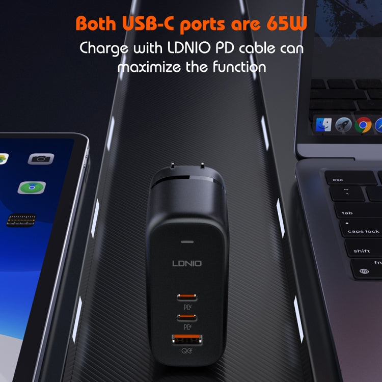 LDNIO Q366 65W USB + Dual Type-C Port Charger with 1m USB-C / Type-C to USB-C / Type-C Data Cable, Plug Type:EU Plug(Black) - USB Charger by LDNIO | Online Shopping South Africa | PMC Jewellery | Buy Now Pay Later Mobicred