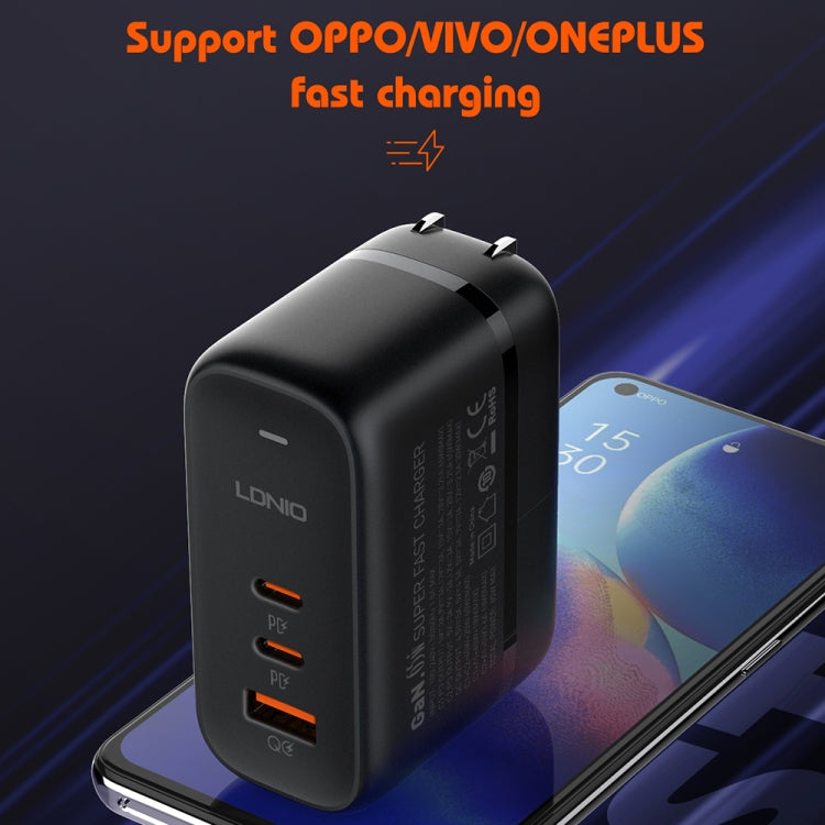 LDNIO Q366 65W USB + Dual Type-C Port Charger with 1m USB-C / Type-C to USB-C / Type-C Data Cable, Plug Type:EU Plug(Black) - USB Charger by LDNIO | Online Shopping South Africa | PMC Jewellery | Buy Now Pay Later Mobicred