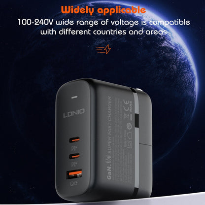 LDNIO Q366 65W USB + Dual Type-C Port Charger with 1m USB-C / Type-C to USB-C / Type-C Data Cable, Plug Type:UK Plug(Black) - USB Charger by LDNIO | Online Shopping South Africa | PMC Jewellery | Buy Now Pay Later Mobicred