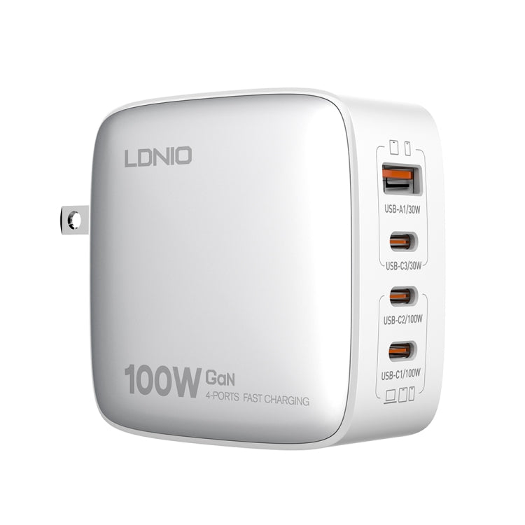 LDNIO Q408 100W GaN USB+3 USB-C / Type-C Interface Charger with 1m 100W USB-C / Type-C to USB-C / Type-C Data Cable, Plug Type:US Plug(White) - USB Charger by LDNIO | Online Shopping South Africa | PMC Jewellery | Buy Now Pay Later Mobicred