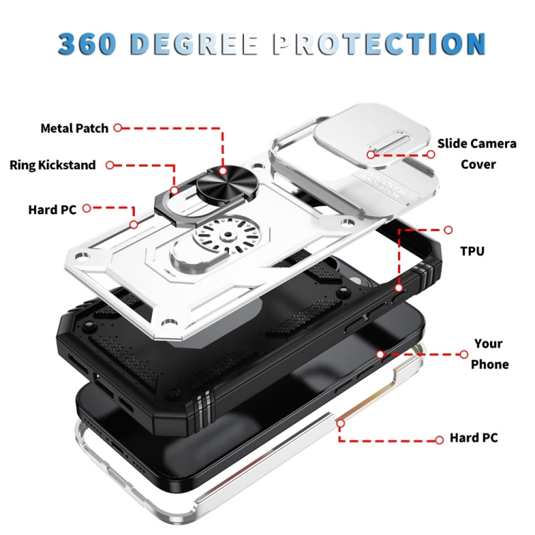 For iPhone 16 Pro Max Sliding Camshield TPU + PC Phone Case with Holder(White+Black) - iPhone 16 Pro Max Cases by PMC TechLife | Online Shopping South Africa | PMC TechLife | Buy Now Pay Later Mobicred