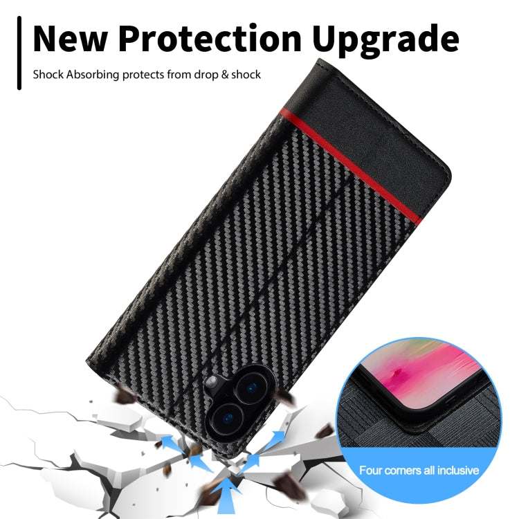For iPhone 16 LC.IMEEKE Carbon Fiber Leather Phone Case(Horizontal Black) - free shipping - PMC Jewellery - Order now!