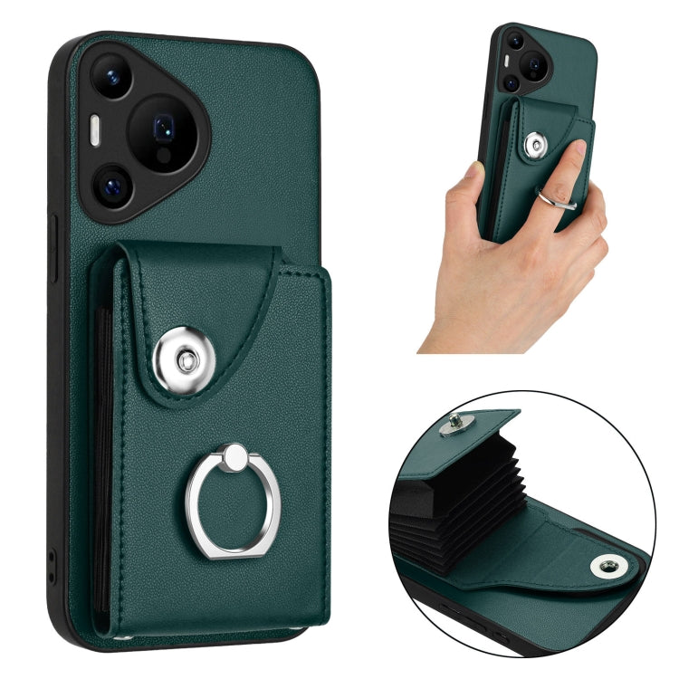 For Huawei Pura 70 Pro / 70 Pro+ Organ Card Bag Ring Holder Phone Case(Green) - Huawei Cases by PMC Jewellery | Online Shopping South Africa | PMC Jewellery | Buy Now Pay Later Mobicred