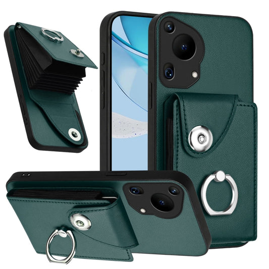 For Huawei Pura 70 Ultra Organ Card Bag Ring Holder Phone Case(Green) - Huawei Cases by PMC Jewellery | Online Shopping South Africa | PMC Jewellery | Buy Now Pay Later Mobicred