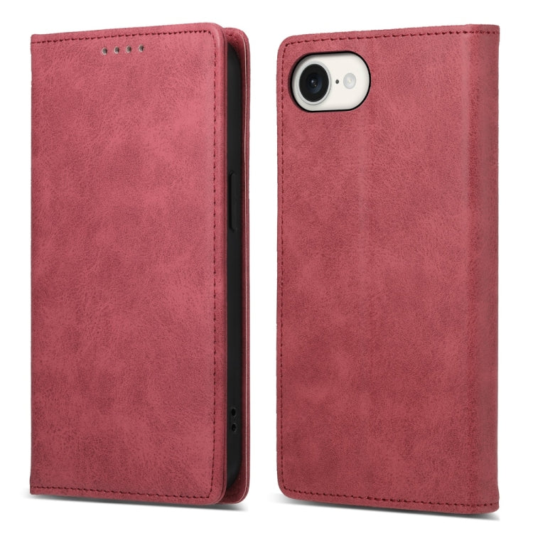 For iPhone 16e Business Solid Color Magnetic RFID Leather Phone Case(Red) - iPhone 16e Cases by PMC TechLife | Online Shopping South Africa | PMC TechLife | Buy Now Pay Later Mobicred