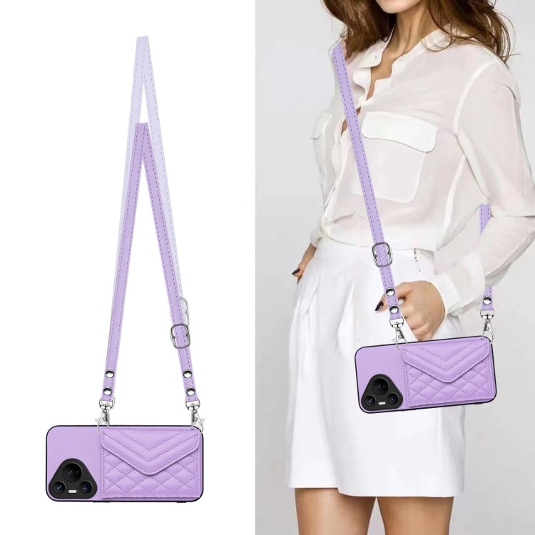 For Huawei Pura 70 Rhombic Texture Card Bag RFID Phone Case with Long Lanyard(Light Purple) - Huawei Cases by PMC Jewellery | Online Shopping South Africa | PMC Jewellery | Buy Now Pay Later Mobicred