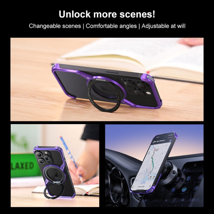 For iPhone 14 Pro Frameless Rotation Holder Magsafe Metal Phone Case(Dark Purple) - iPhone 14 Pro Cases by PMC Jewellery | Online Shopping South Africa | PMC Jewellery | Buy Now Pay Later Mobicred