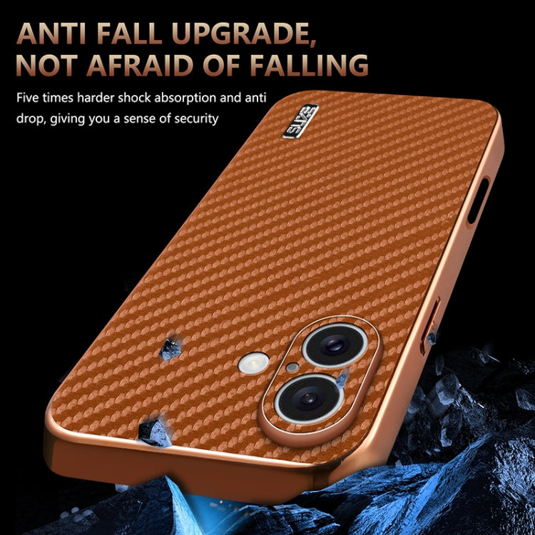 For iPhone 16 Plus AZNS Electroplated Edge Carbon Fiber Texture Phone Case(Brown) - iPhone 16 Plus Cases by AZNS | Online Shopping South Africa | PMC Jewellery | Buy Now Pay Later Mobicred