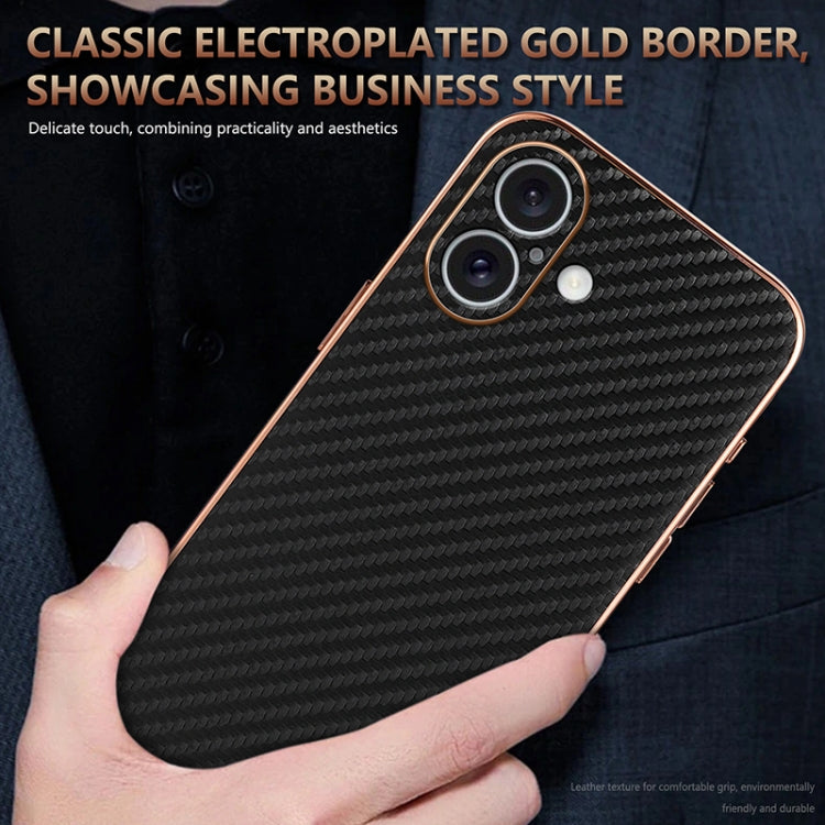 For iPhone 16 Plus AZNS Electroplated Edge Carbon Fiber Texture Phone Case(Blue) - free shipping - PMC Jewellery - Order now!