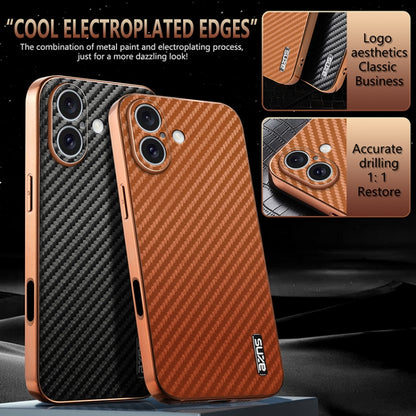 For iPhone 16 AZNS Electroplated Edge Carbon Fiber Texture Phone Case(Green) - iPhone 16 Cases by AZNS | Online Shopping South Africa | PMC Jewellery | Buy Now Pay Later Mobicred