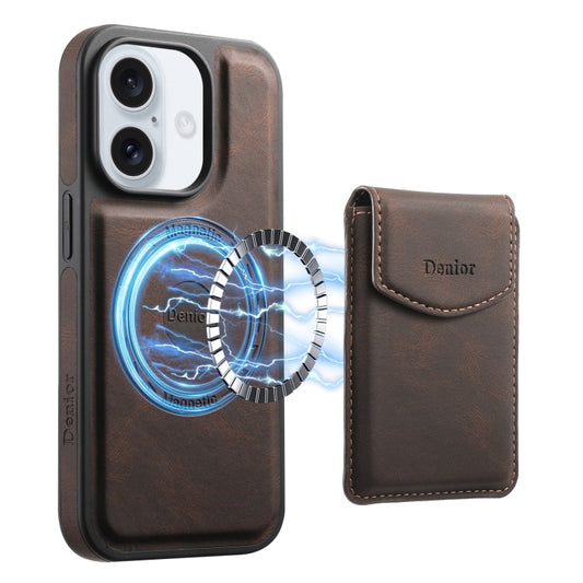 For iPhone 16 Plus Denior D19 Skin Feel MagSafe Detachable Card Slot Phone Case(Brown) - iPhone 16 Plus Cases by Denior | Online Shopping South Africa | PMC Jewellery | Buy Now Pay Later Mobicred