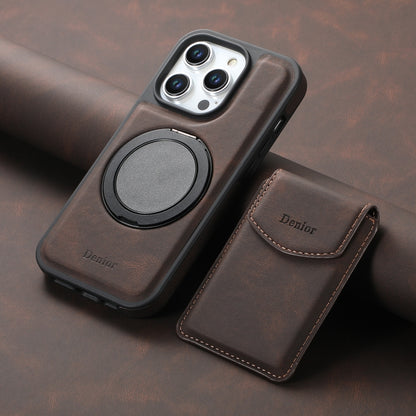 For iPhone 16 Denior D20 Skin Feel MagSafe Holder Detachable Card Slot Phone Case(Brown) - iPhone 16 Cases by Denior | Online Shopping South Africa | PMC Jewellery | Buy Now Pay Later Mobicred