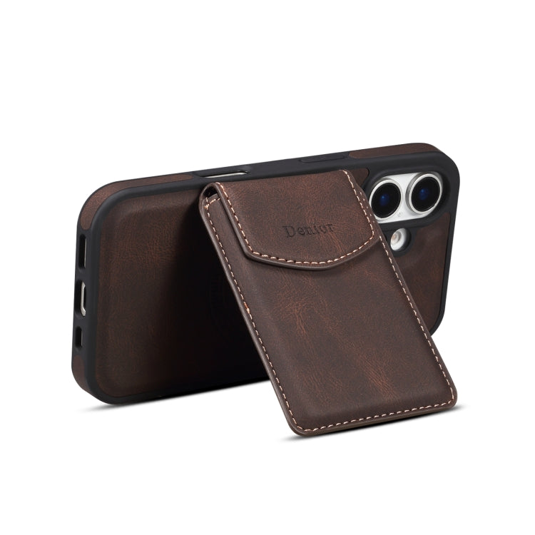 For iPhone 16 Denior D20 Skin Feel MagSafe Holder Detachable Card Slot Phone Case(Brown) - iPhone 16 Cases by Denior | Online Shopping South Africa | PMC Jewellery | Buy Now Pay Later Mobicred