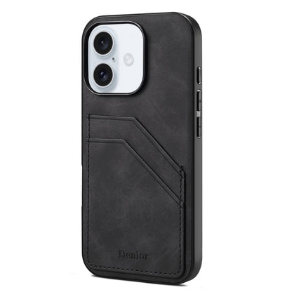 For iPhone 16 Denior D09 PU Dual Card Slot Back Cover Phone Case(Black) - iPhone 16 Cases by Denior | Online Shopping South Africa | PMC Jewellery | Buy Now Pay Later Mobicred