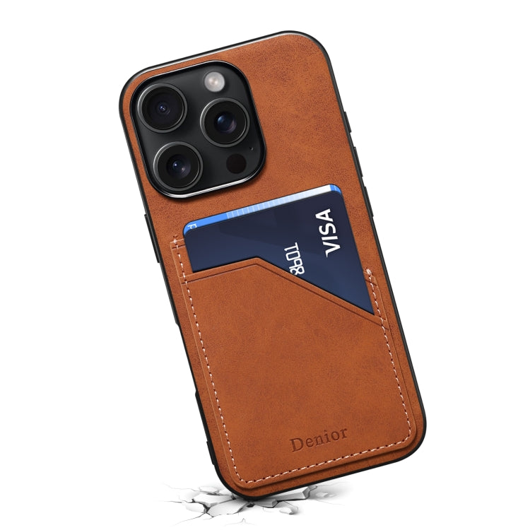 For iPhone 16 Denior D09 PU Dual Card Slot Back Cover Phone Case(Brown) - iPhone 16 Cases by Denior | Online Shopping South Africa | PMC Jewellery | Buy Now Pay Later Mobicred