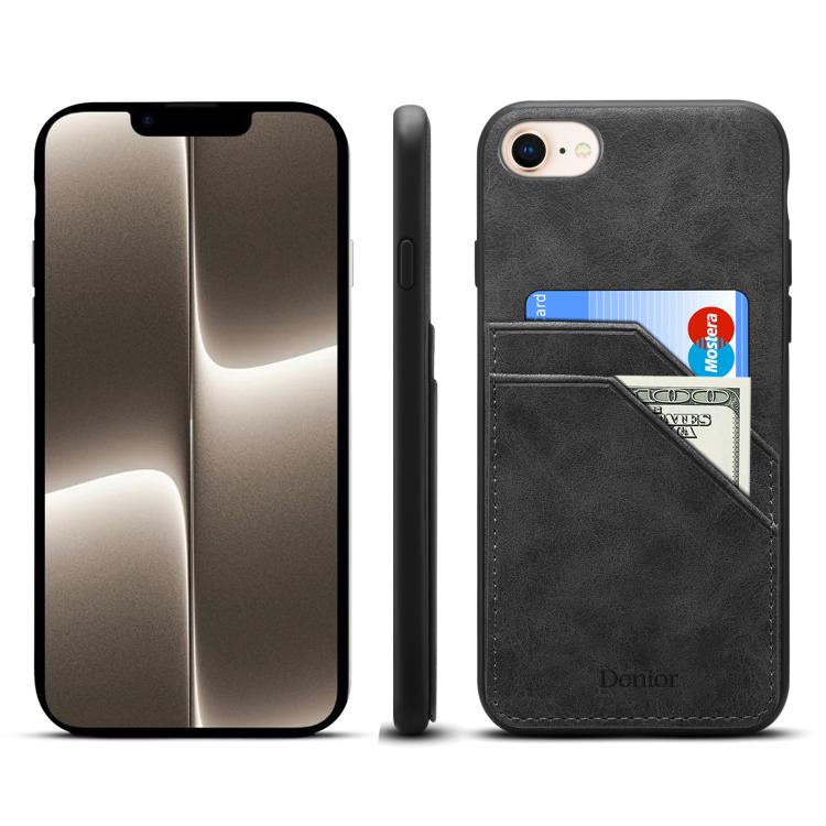 For iPhone 16e Denior D09 PU Dual Card Slot Back Cover Phone Case(Black) - iPhone 16e Cases by Denior | Online Shopping South Africa | PMC TechLife | Buy Now Pay Later Mobicred