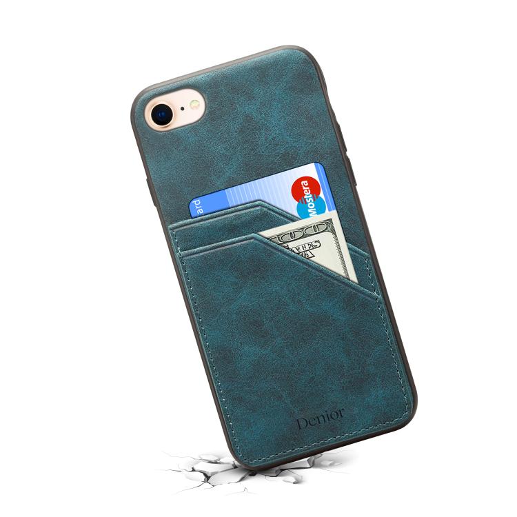 For iPhone 16e Denior D09 PU Dual Card Slot Back Cover Phone Case(Blue) - iPhone 16e Cases by Denior | Online Shopping South Africa | PMC TechLife | Buy Now Pay Later Mobicred