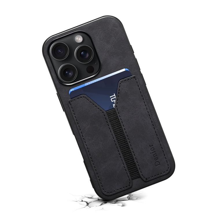 For iPhone 16 Pro Denior D07 DV Elastic Card Slot PU Back Cover Phone Case(Black) - iPhone 16 Pro Cases by Denior | Online Shopping South Africa | PMC Jewellery | Buy Now Pay Later Mobicred