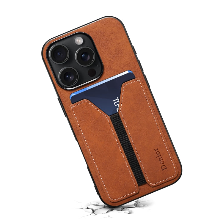 For iPhone 16 Pro Denior D07 DV Elastic Card Slot PU Back Cover Phone Case(Brown) - iPhone 16 Pro Cases by Denior | Online Shopping South Africa | PMC Jewellery | Buy Now Pay Later Mobicred