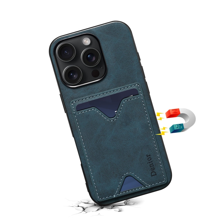 For iPhone 16 Pro Denior D06 PU Back Cover Card Slot Holder Phone Case(Blue) - iPhone 16 Pro Cases by Denior | Online Shopping South Africa | PMC Jewellery | Buy Now Pay Later Mobicred