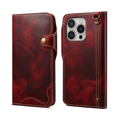 For iPhone 16 Pro Max Denior B01 Oil Wax Cowhide Magnetic Button Genuine Leather Case(Red) - iPhone 16 Pro Max Cases by Denior | Online Shopping South Africa | PMC Jewellery | Buy Now Pay Later Mobicred