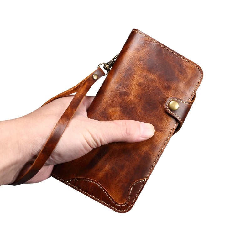 For iPhone 16 Pro Max Denior B01 Oil Wax Cowhide Magnetic Button Genuine Leather Case(Blue) - free shipping - PMC Jewellery - Order now!