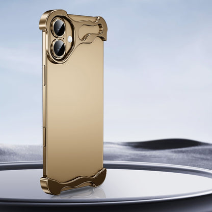 For iPhone 16 Plus Frameless Metal Corner Pad Phone Case with Lens Film(Gold) - iPhone 16 Plus Cases by PMC Jewellery | Online Shopping South Africa | PMC Jewellery | Buy Now Pay Later Mobicred