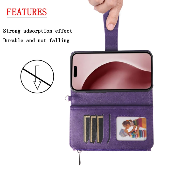 For iPhone 16 Pro Solid Color 2 in 1 Zipper Shockproof Phone Case(Purple) - iPhone 16 Pro Cases by PMC Jewellery | Online Shopping South Africa | PMC Jewellery | Buy Now Pay Later Mobicred