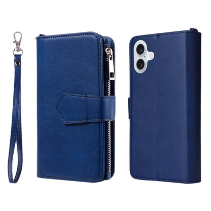 For iPhone 16 Plus Solid Color 2 in 1 Zipper Shockproof Phone Case(Blue) - iPhone 16 Plus Cases by PMC Jewellery | Online Shopping South Africa | PMC Jewellery | Buy Now Pay Later Mobicred