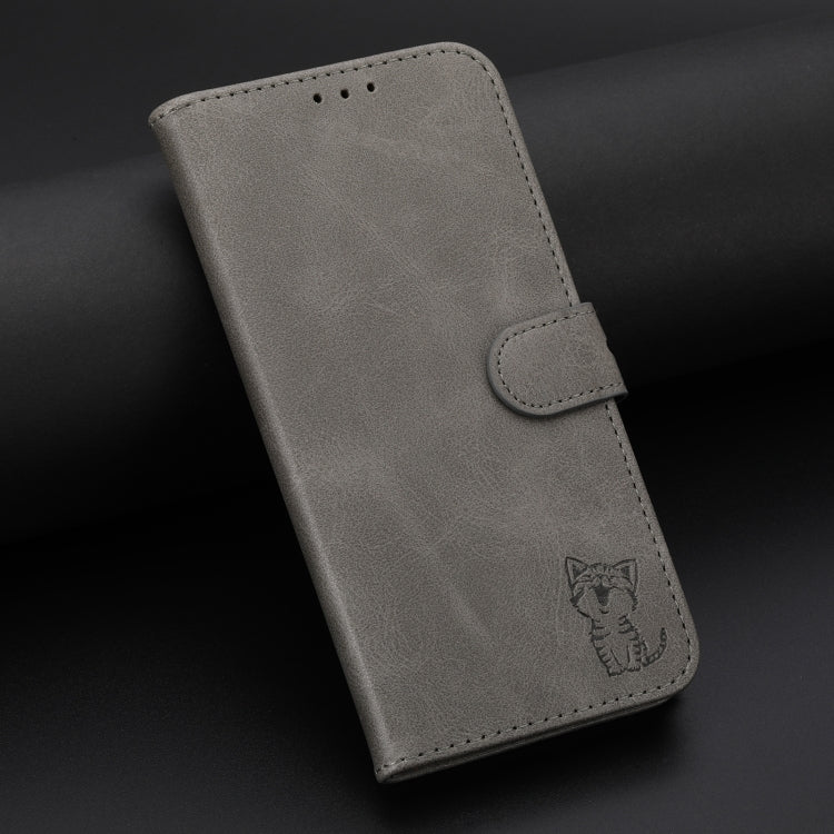 For Samsung Galaxy S25+ 5G Embossed Happy Cat Pattern Flip Leather Phone Case(Grey) - Galaxy S25+ 5G Cases by PMC Jewellery | Online Shopping South Africa | PMC Jewellery | Buy Now Pay Later Mobicred