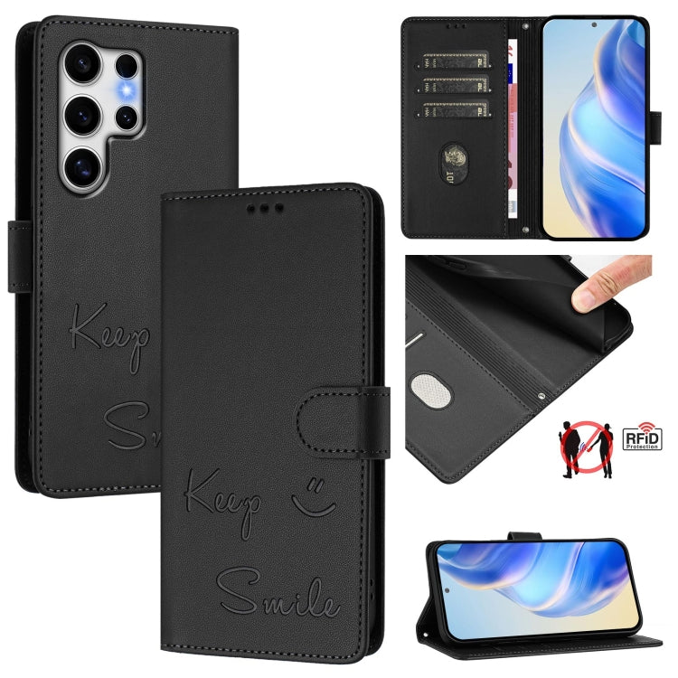 For Samsung Galaxy S25 Ultra 5G Smile Embossing RFID Leather Phone Case(Black) - Galaxy S25 Ultra 5G Cases by PMC Jewellery | Online Shopping South Africa | PMC Jewellery | Buy Now Pay Later Mobicred