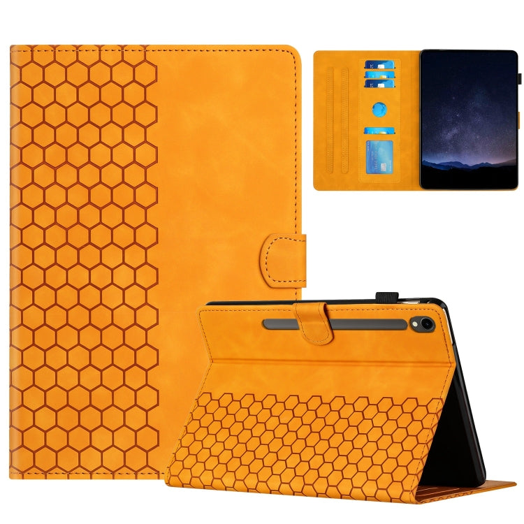 For Samsung Galaxy Tab S9 / S9 FE Honeycomb Embossed Leather Smart Tablet Case(Yellow) - Galaxy Tab S9 Cases by PMC Jewellery | Online Shopping South Africa | PMC Jewellery | Buy Now Pay Later Mobicred