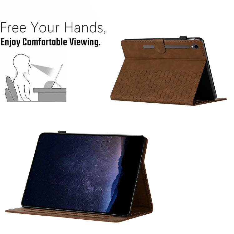 For Samsung Galaxy Tab S9 / S9 FE Honeycomb Embossed Leather Smart Tablet Case(Brown) - Galaxy Tab S9 Cases by PMC Jewellery | Online Shopping South Africa | PMC Jewellery | Buy Now Pay Later Mobicred