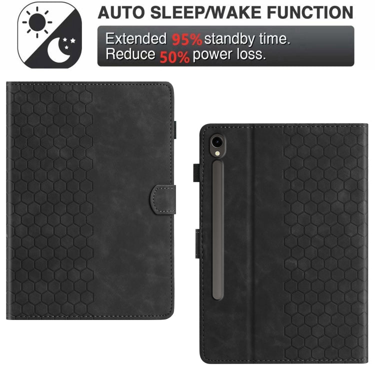 For Samsung Galaxy Tab S9 / S9 FE Honeycomb Embossed Leather Smart Tablet Case(Black) - free shipping - PMC Jewellery - Order now!