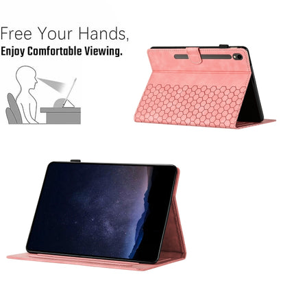 For Samsung Galaxy Tab S9 / S9 FE Honeycomb Embossed Leather Smart Tablet Case(Pink) - Galaxy Tab S9 Cases by PMC Jewellery | Online Shopping South Africa | PMC Jewellery | Buy Now Pay Later Mobicred