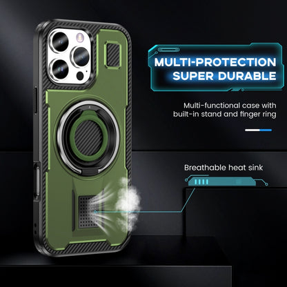 For iPhone 16 Pro Ring Holder Carbon Fiber PC Hybrid TPU Phone Case(Army Green) - iPhone 16 Pro Cases by PMC Jewellery | Online Shopping South Africa | PMC Jewellery | Buy Now Pay Later Mobicred