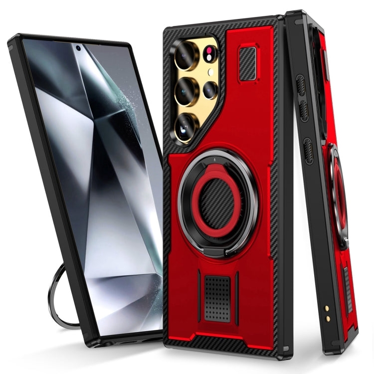 For Samsung Galaxy S25 Ultra 5G Ring Holder Carbon Fiber PC Hybrid TPU Phone Case(Red) - Galaxy S25 Ultra 5G Cases by PMC Jewellery | Online Shopping South Africa | PMC Jewellery | Buy Now Pay Later Mobicred