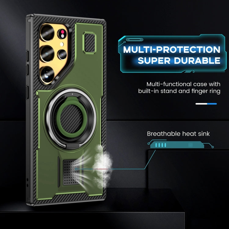 For Samsung Galaxy S25 Ultra 5G Ring Holder Carbon Fiber PC Hybrid TPU Phone Case(Army Green) - Galaxy S25 Ultra 5G Cases by PMC Jewellery | Online Shopping South Africa | PMC Jewellery | Buy Now Pay Later Mobicred