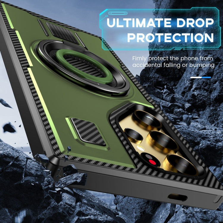 For Samsung Galaxy S25 Ultra 5G Ring Holder Carbon Fiber PC Hybrid TPU Phone Case(Army Green) - Galaxy S25 Ultra 5G Cases by PMC Jewellery | Online Shopping South Africa | PMC Jewellery | Buy Now Pay Later Mobicred