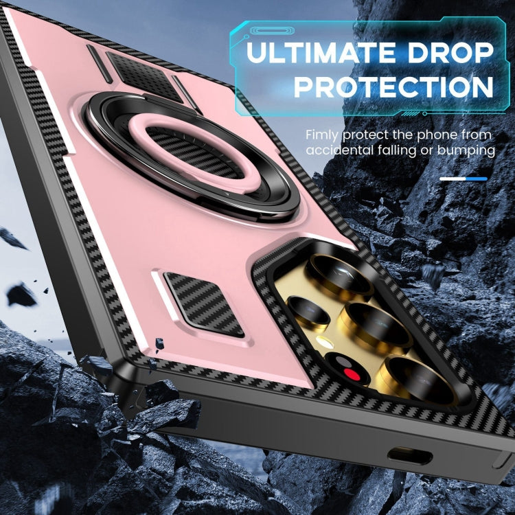 For Samsung Galaxy S25 Ultra 5G Ring Holder Carbon Fiber PC Hybrid TPU Phone Case(Rose Gold) - Galaxy S25 Ultra 5G Cases by PMC Jewellery | Online Shopping South Africa | PMC Jewellery | Buy Now Pay Later Mobicred