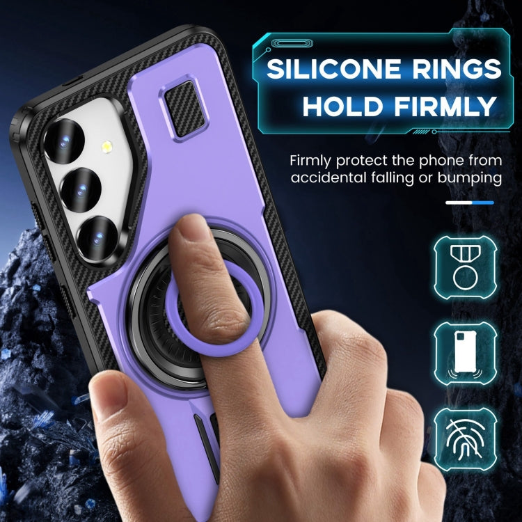 For Samsung Galaxy S25 5G Ring Holder Carbon Fiber PC Hybrid TPU Phone Case(Purple) - Galaxy S25 5G Cases by PMC Jewellery | Online Shopping South Africa | PMC Jewellery | Buy Now Pay Later Mobicred