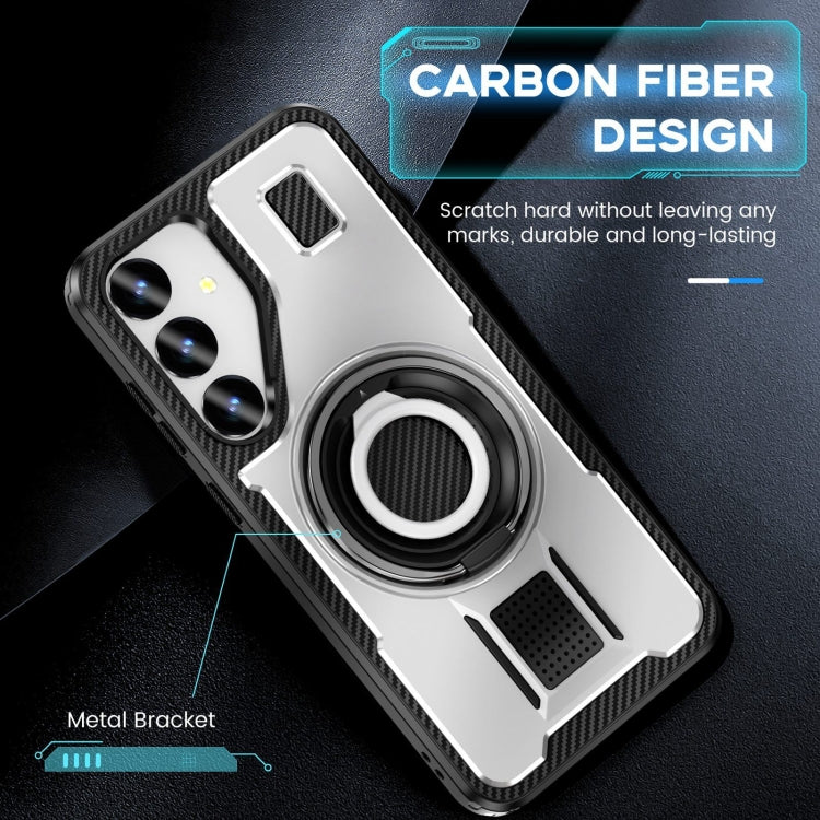 For Samsung Galaxy S25+ 5G Ring Holder Carbon Fiber PC Hybrid TPU Phone Case(White) - Galaxy S25+ 5G Cases by PMC Jewellery | Online Shopping South Africa | PMC Jewellery | Buy Now Pay Later Mobicred