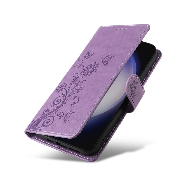 For Samsung Galaxy S25+ 5G Embossed Butterfly Flowers Leather Phone Case(Purple) - Galaxy S25+ 5G Cases by PMC Jewellery | Online Shopping South Africa | PMC Jewellery | Buy Now Pay Later Mobicred