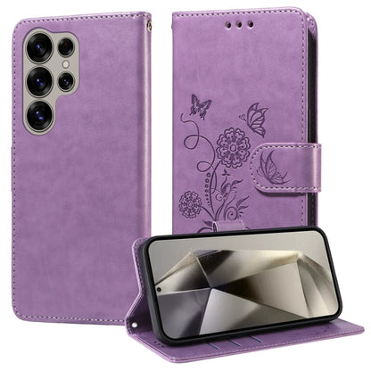 For Samsung Galaxy S25 Ultra 5G Embossed Butterfly Flowers Leather Phone Case(Purple) - Galaxy S25 Ultra 5G Cases by PMC Jewellery | Online Shopping South Africa | PMC Jewellery | Buy Now Pay Later Mobicred